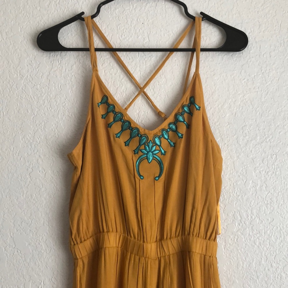 Rock&Roll Cowgirl Mustard Flared Leg Capri Jumpsuit